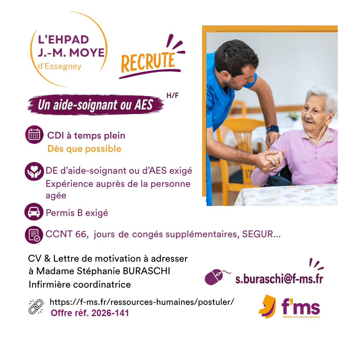 federation medico sociale fms offre emploi 2026 141 CDI TPS PLEIN EHPAD JM MOYE Aide soignant ou AES HF fms fb insta 194 FMS | Fédération Médico Sociale