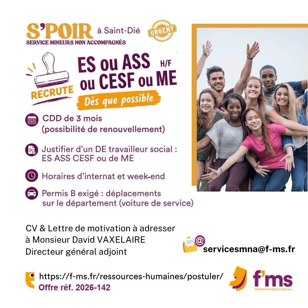 federation medico sociale fms offre emploi 2026 142 CDD TPS PLEIN SERVICE MNA S POIR ES ASS CESF ME HF fms fb insta 195 FMS | Fédération Médico Sociale
