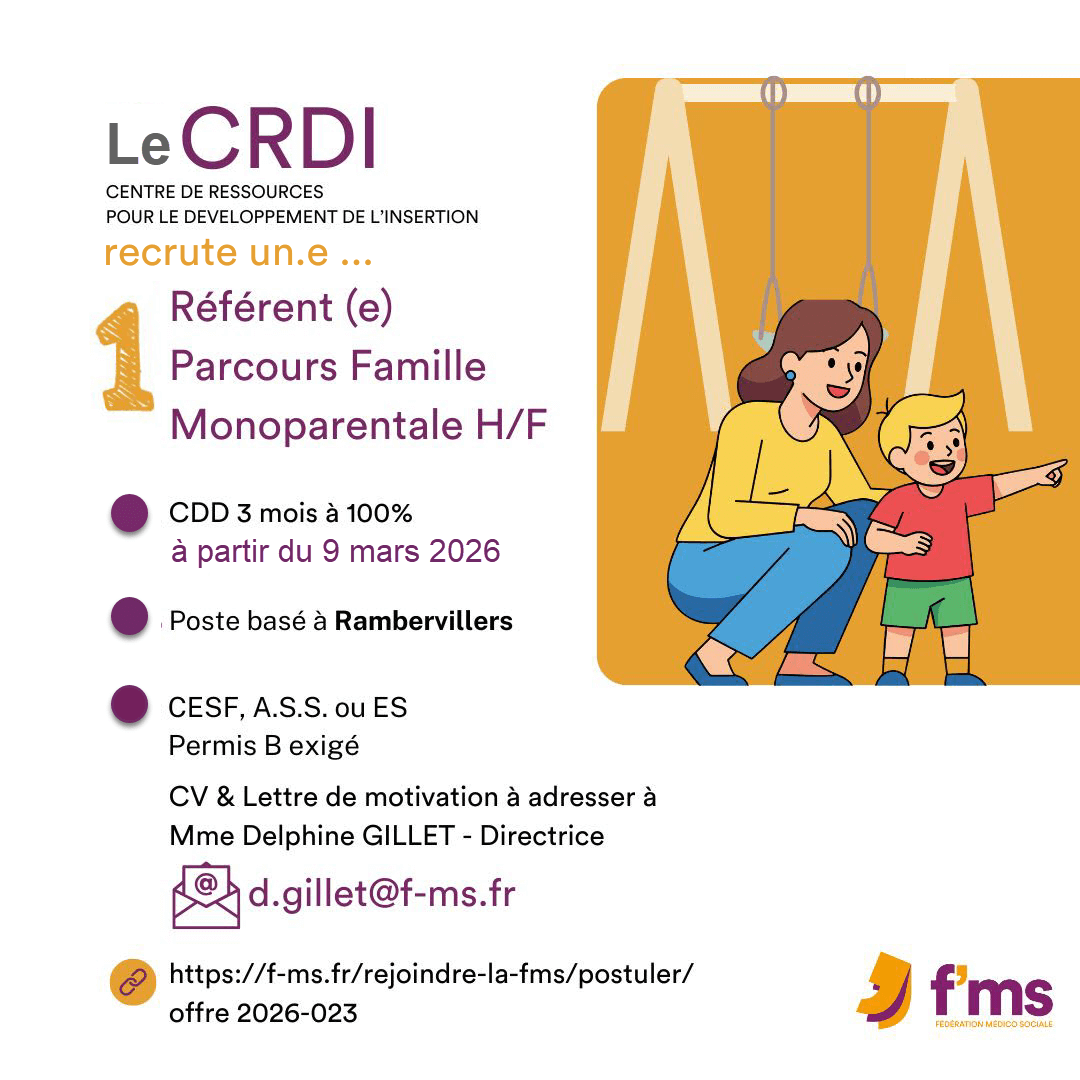 federation medico sociale fms offre emploi visuel 2026 023 CDD TPS PLEIN CRDI RAMBERVILLERS recrute Referent e famille monop HF 24 FMS | Fédération Médico Sociale