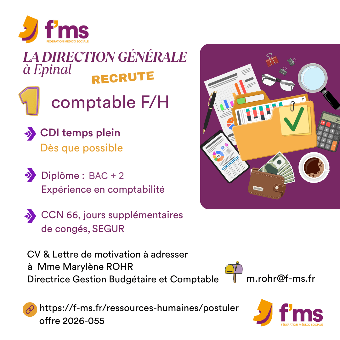 federation medico sociale fms offre emploi visuel 2026 055 CDI TPS PLEIN DG Comptable HF 60 FMS | Fédération Médico Sociale
