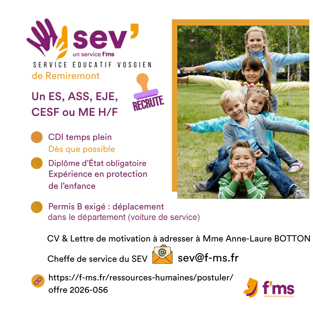federation medico sociale fms offre emploi visuel 2026 056 CDI TPS PLEIN SEV REMIREMONT ES EJE CESF ME ASS HF 61 FMS | Fédération Médico Sociale