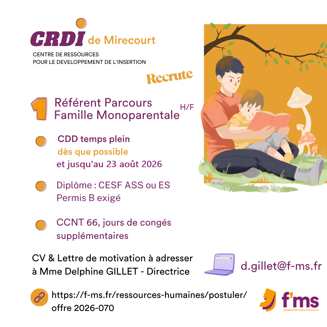 federation medico sociale fms offre emploi visuel 2026 070 CDD TPS PLEIN CRDI MIRECOURT Ref Parcours FM HF 81 FMS | Fédération Médico Sociale