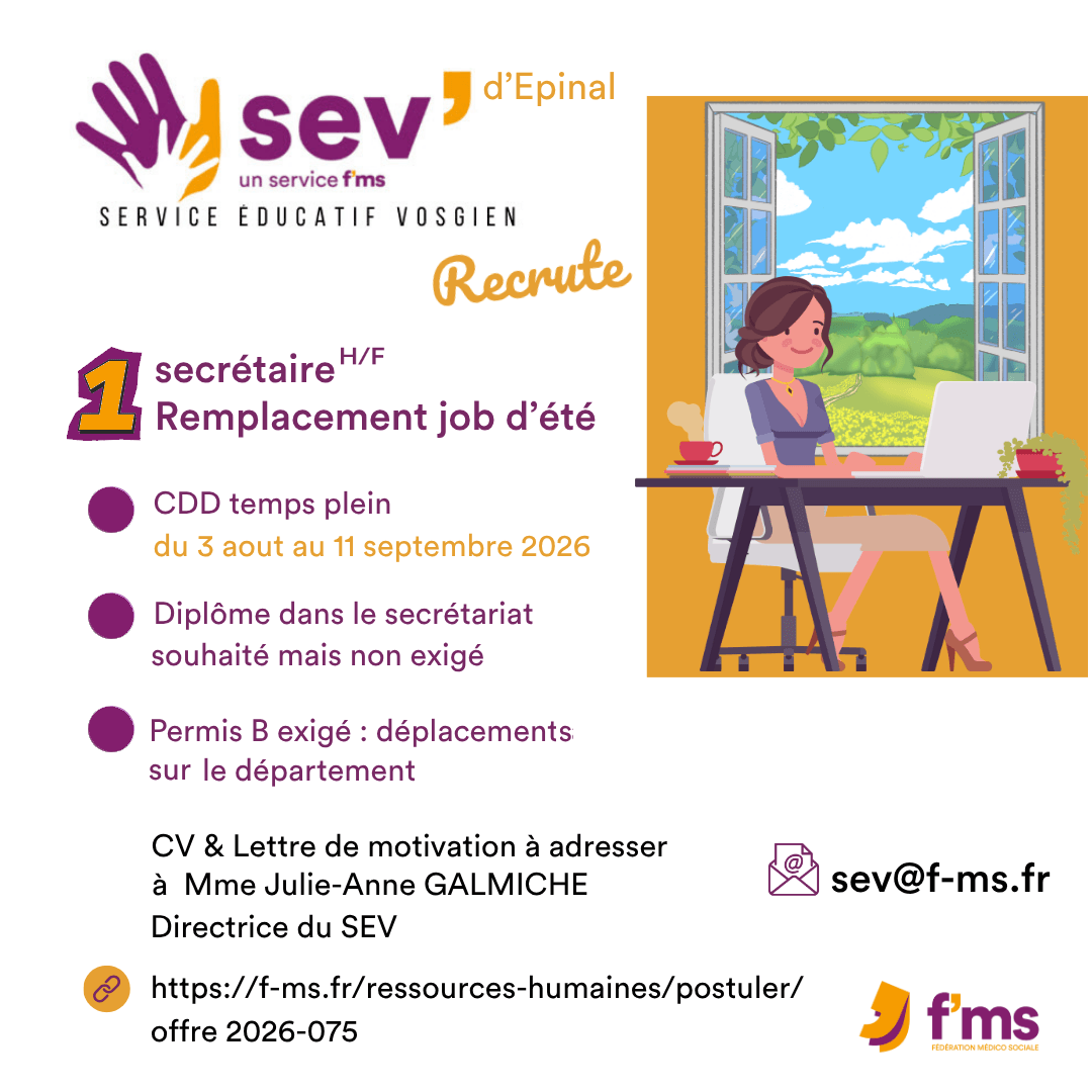 federation medico sociale fms offre emploi visuel 2026 075 CDD TPS PLEIN SEV EPINAL Secretaire job ete HF 75 FMS | Fédération Médico Sociale
