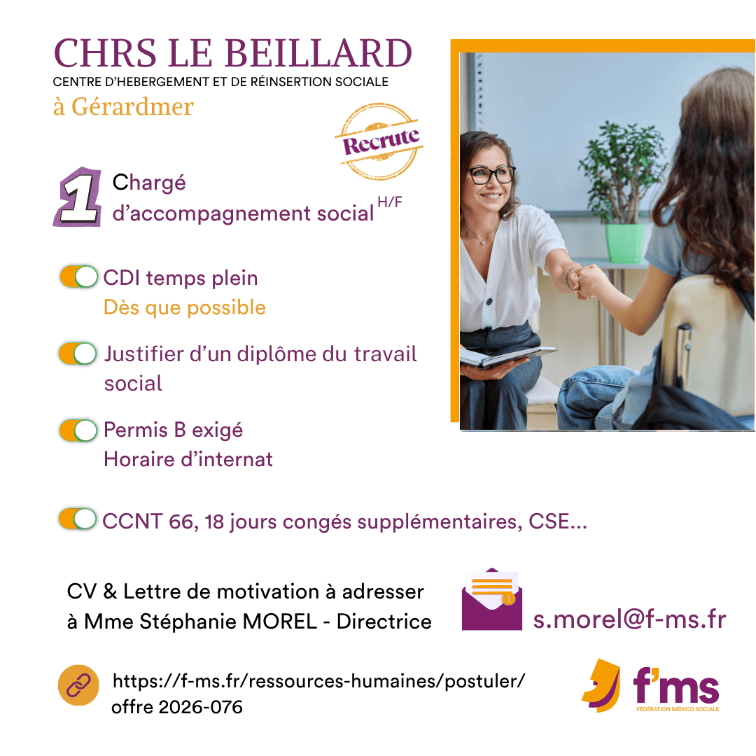 federation medico sociale fms offre emploi visuel 2026 076 CDI TPS PLEIN CHRS LE BEILLARD Charge accompagnement social HF 77 FMS | Fédération Médico Sociale