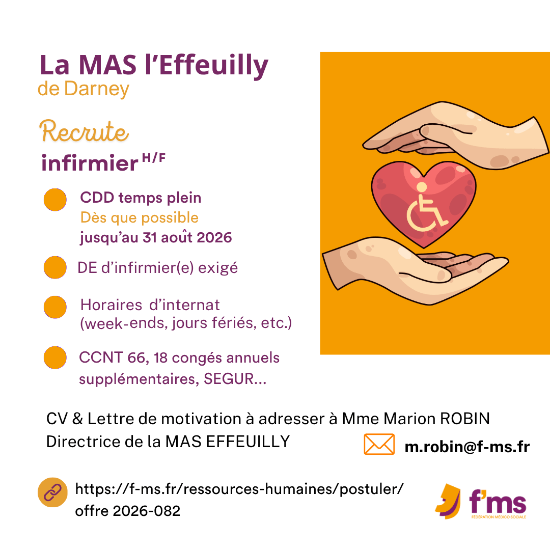 La MAS L'Effeuilly recrute IDE HF federation medico sociale fms offre emploi visuel 2026 082 CDD TPS PLEIN MAS EFFEUILLY IDE HF 84 FMS | Fédération Médico Sociale