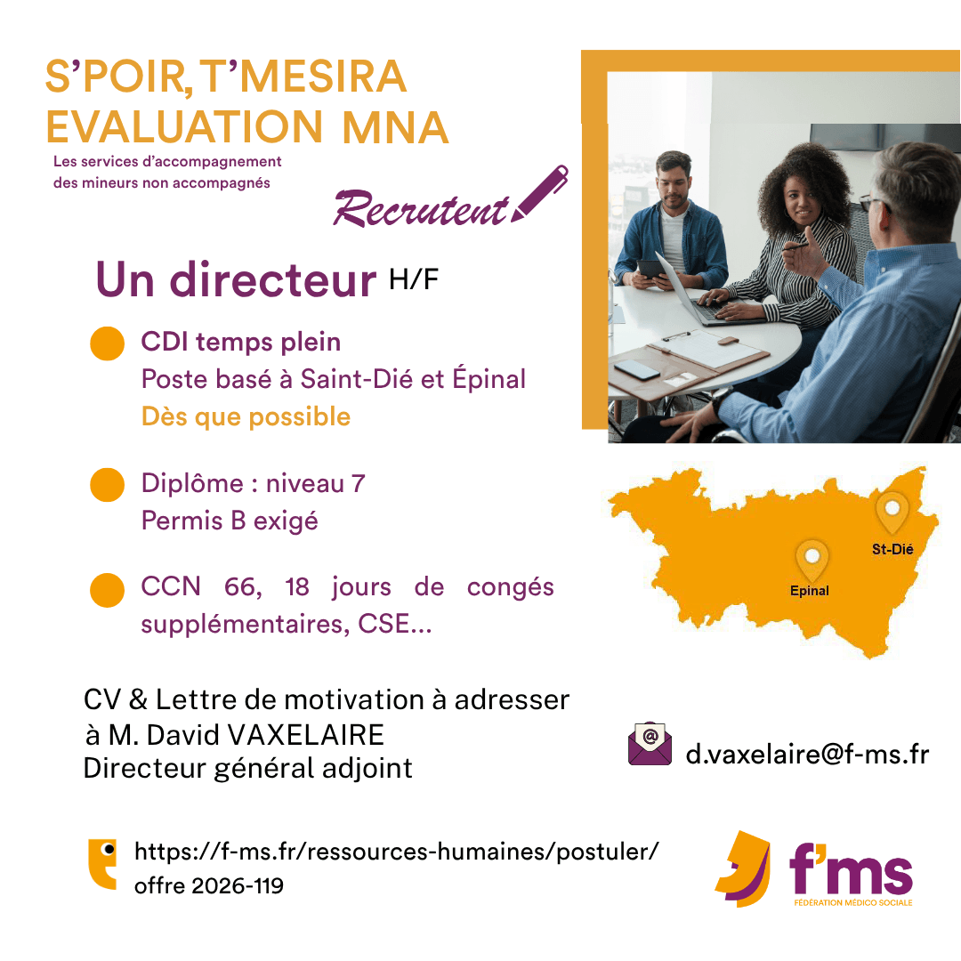 Les services MNA recrutent directeur HF en CDI temps plein federation medico sociale fms offre emploi visuel 2026 119 CDI TPS PLEIN Services MNA recrutent Directeur HF 126 FMS | Fédération Médico Sociale