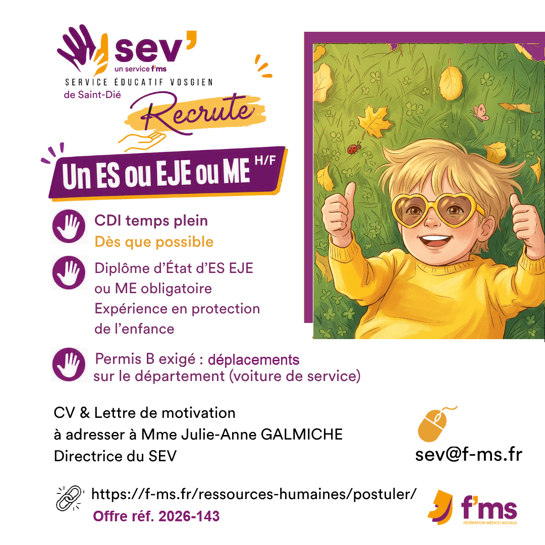 federation medico sociale fms offre emploi visuel 2026 143 CDI TPS PLEIN SEV SAINT DIE ES HF fms fb insta 153 FMS | Fédération Médico Sociale