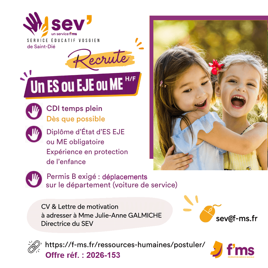 federation medico sociale fms offre emploi visuel 2026 153 CDI TPS PLEIN SEV SAINT DIE ES HF fms fb insta 162 FMS | Fédération Médico Sociale