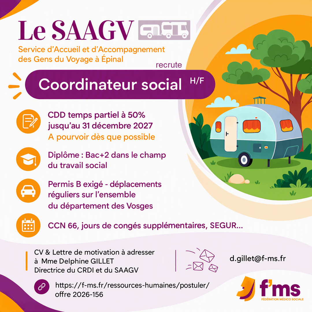 federation medico sociale fms offre emploi visuel 2026 156 CDD TPS PARTIEL SAAGV Coordinateur social HF fms comm 164 FMS | Fédération Médico Sociale