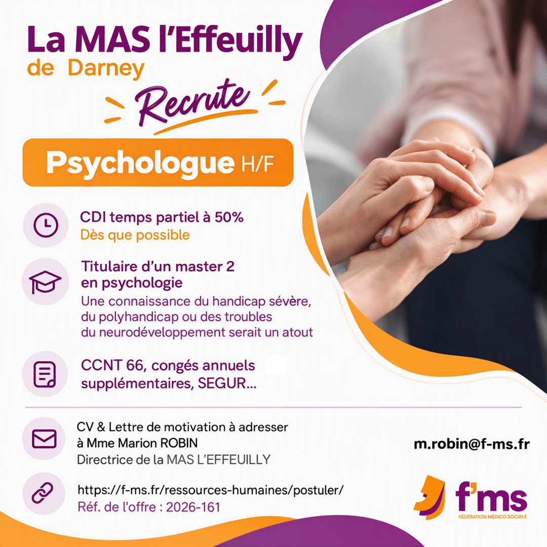 federation medico sociale fms offre emploi visuel 2026 161 CDI TPS PARTIEL MAS EFFEUILLY Psychologue HF fms 169 FMS | Fédération Médico Sociale