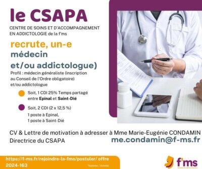 federation medico sociale fms postuler Le CSAPA Epinal St Die recrute medecin addictologue CDI tps partiel fms postuler 512 e1729318309447 FMS | Fédération Médico Sociale