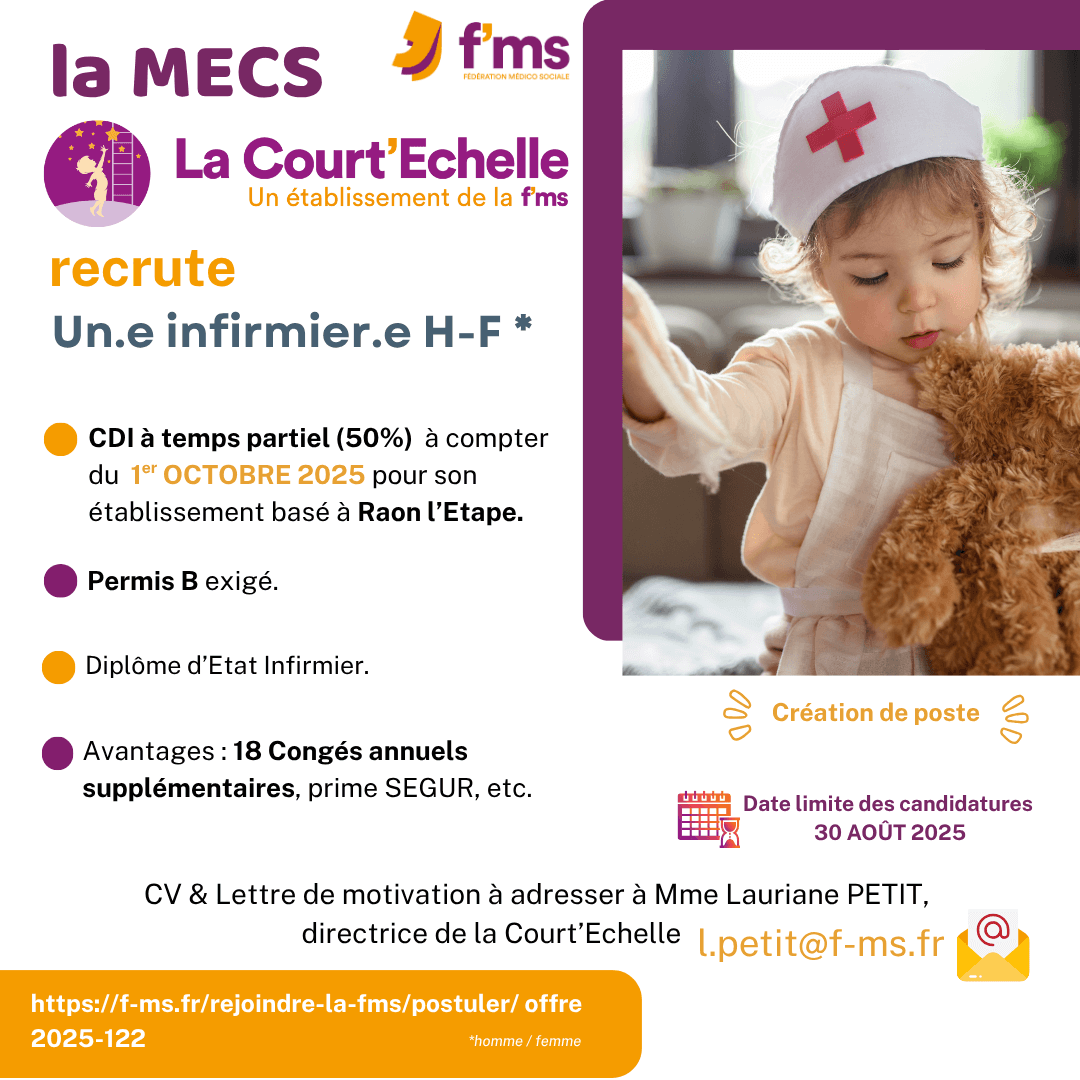 federation medico sociale fms postuler2025 2025 122 La MECS La Cour Echelle recrute IDE HF 126 FMS | Fédération Médico Sociale