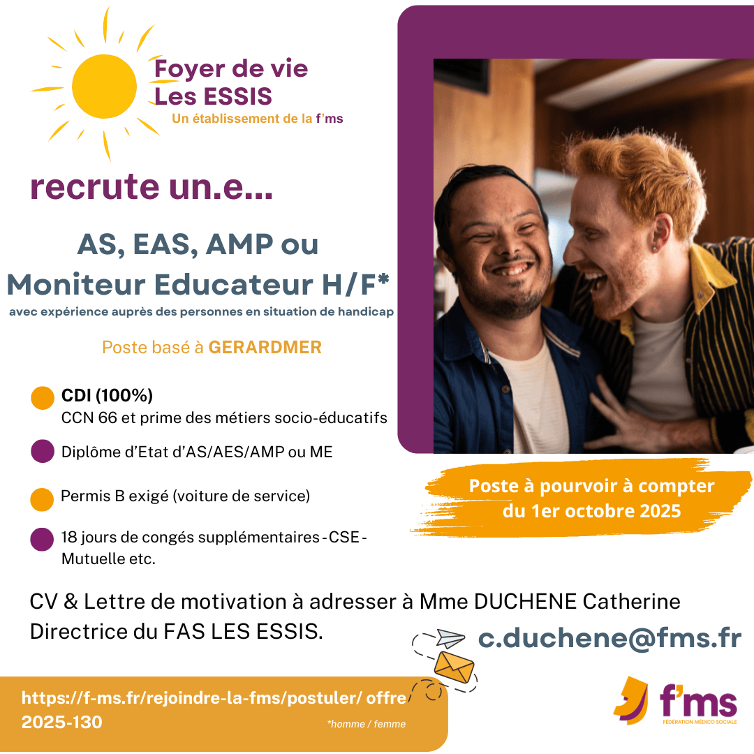 federation medico sociale fms postuler2025 2025 130 Les Essis recrutent AS EAS AMP ouME CDI tpsplein FMS 132 FMS | Fédération Médico Sociale