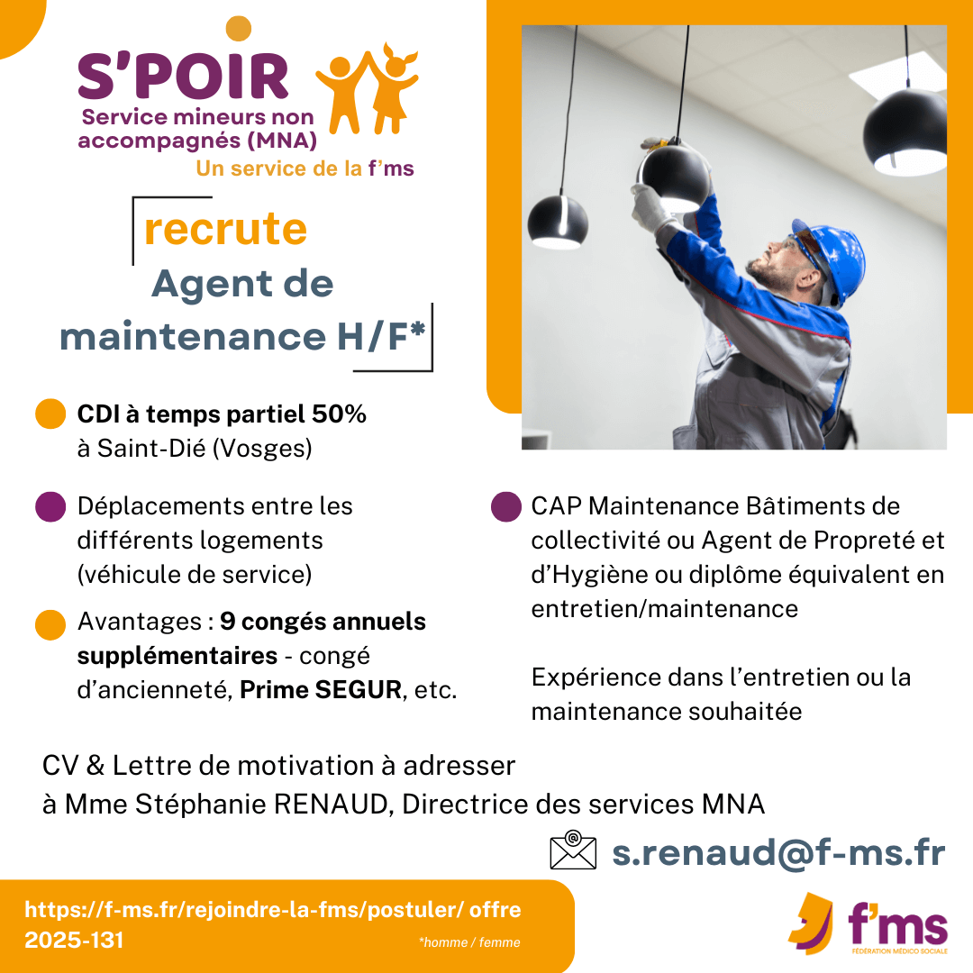 federation medico sociale fms postuler2025 2025 131 S POIR recrute Agent Maintenance HF CDI tpspartiel FMS 133 FMS | Fédération Médico Sociale