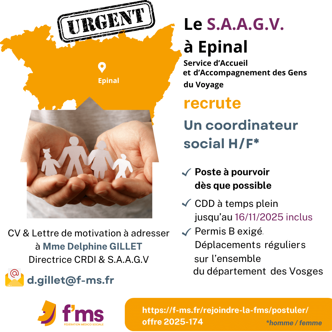 Le SAAGV recrute un coordinateur social HF fms postuler cdd tps plein saagv coordinateur social hf
