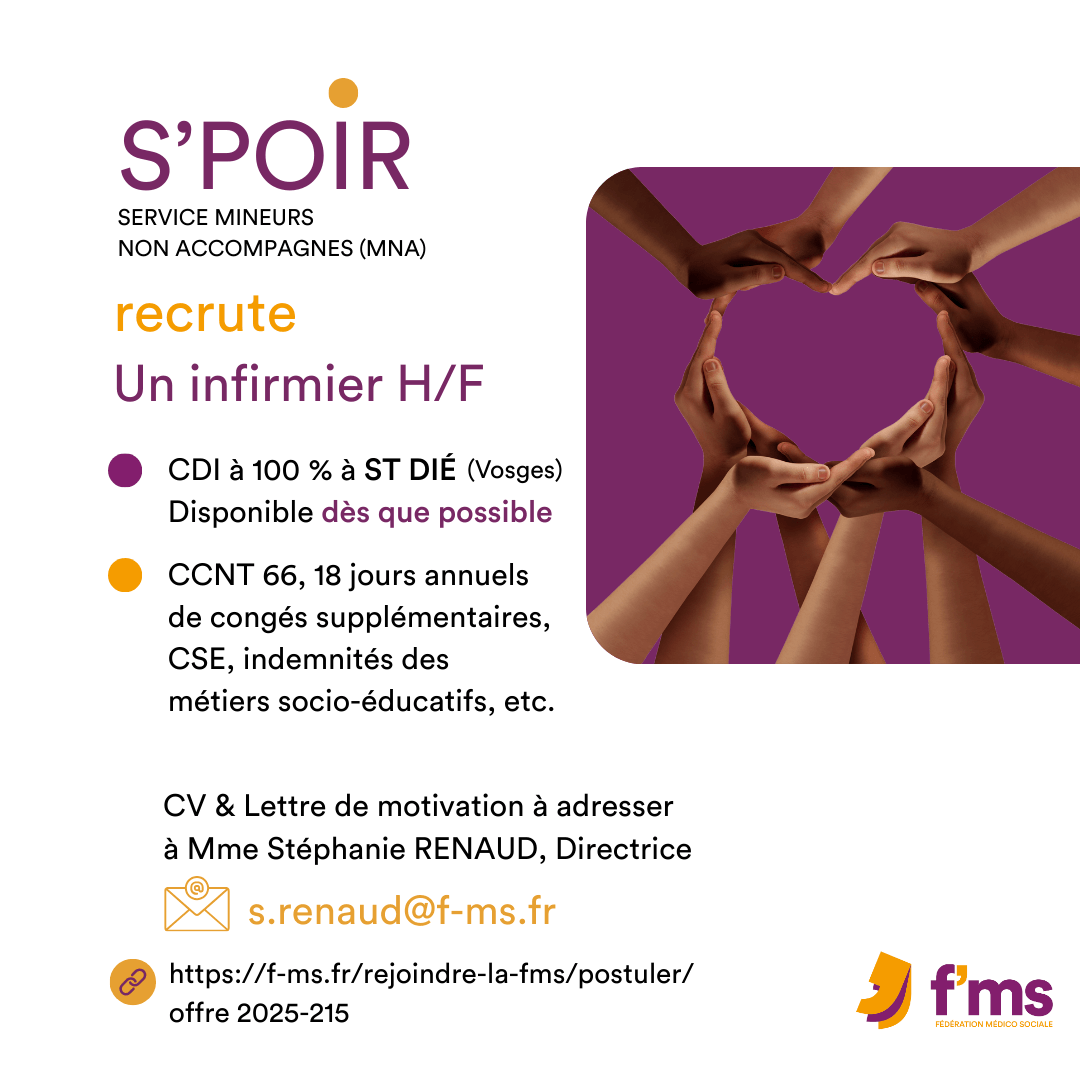 S'POIR recrute IDE HF en CDI temps plein federation medico sociale fms postuler2025 2025 215 S POIR recrute en CDI TPS PLEIN INFIRMIER HF 209 FMS | Fédération Médico Sociale